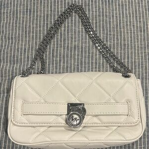 Michael Kors Quilted Cream Shoulder Bag with Silver Chain